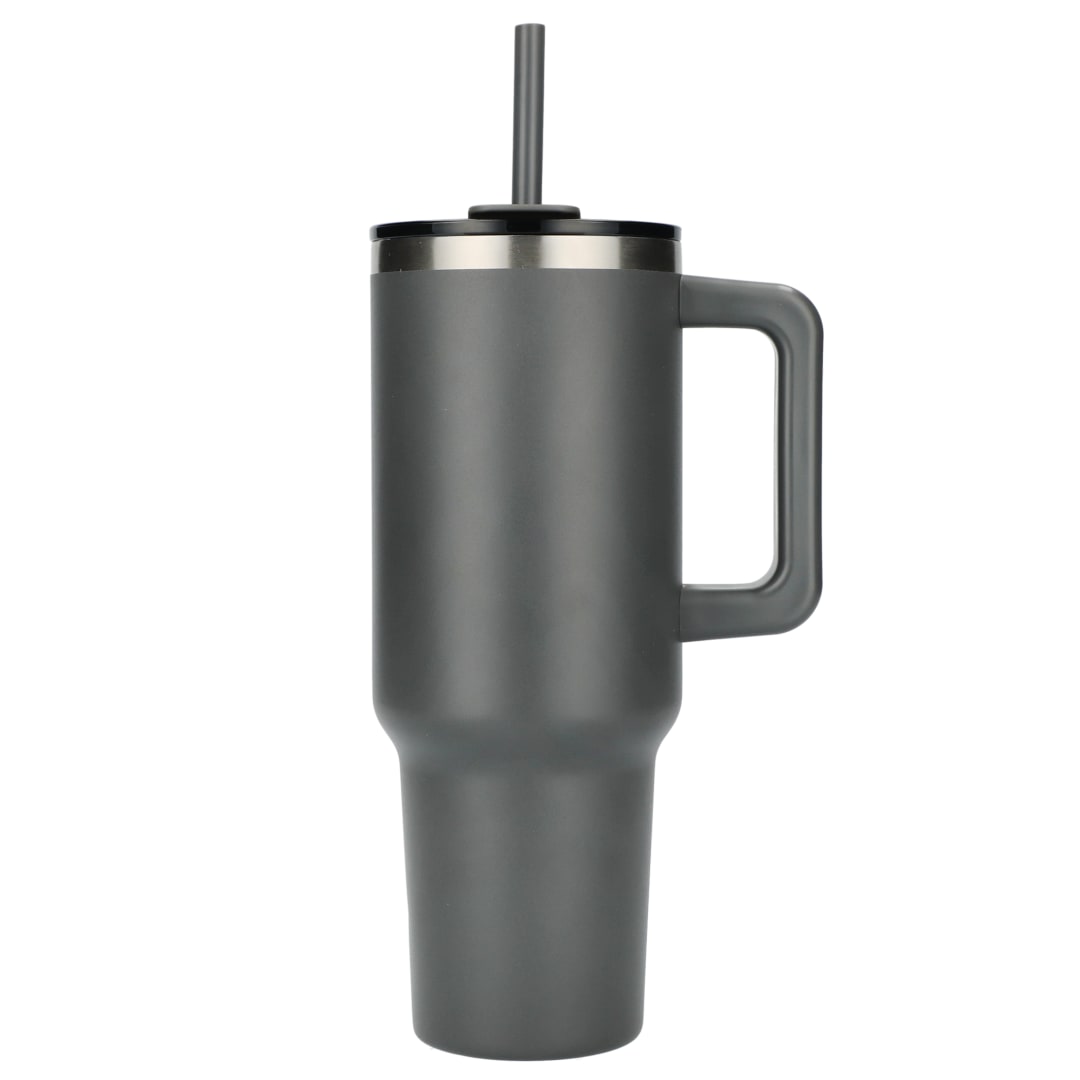 Front View of Gray Pinnacle Recycled Travel Tumbler with Straw 40oz plain
