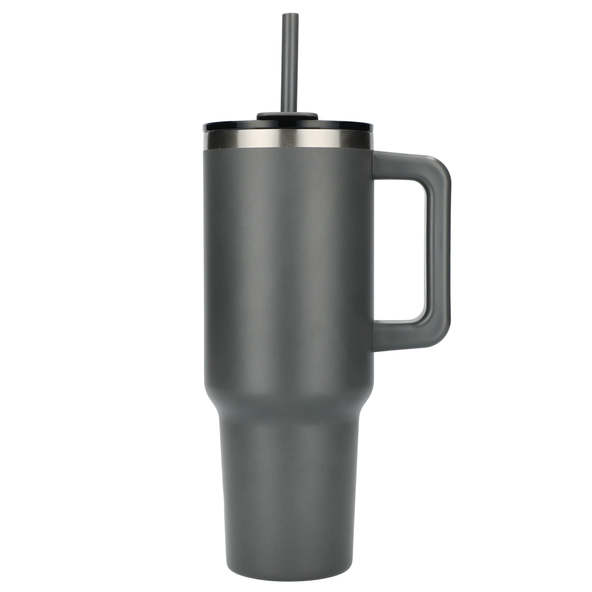 Front View of Gray Pinnacle Recycled Travel Tumbler with Straw 40oz plain