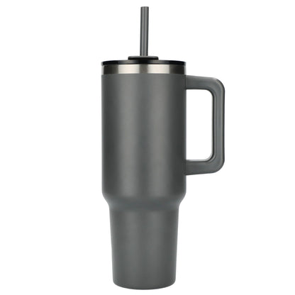 Front View of Gray Pinnacle Recycled Travel Tumbler with Straw 40oz plain