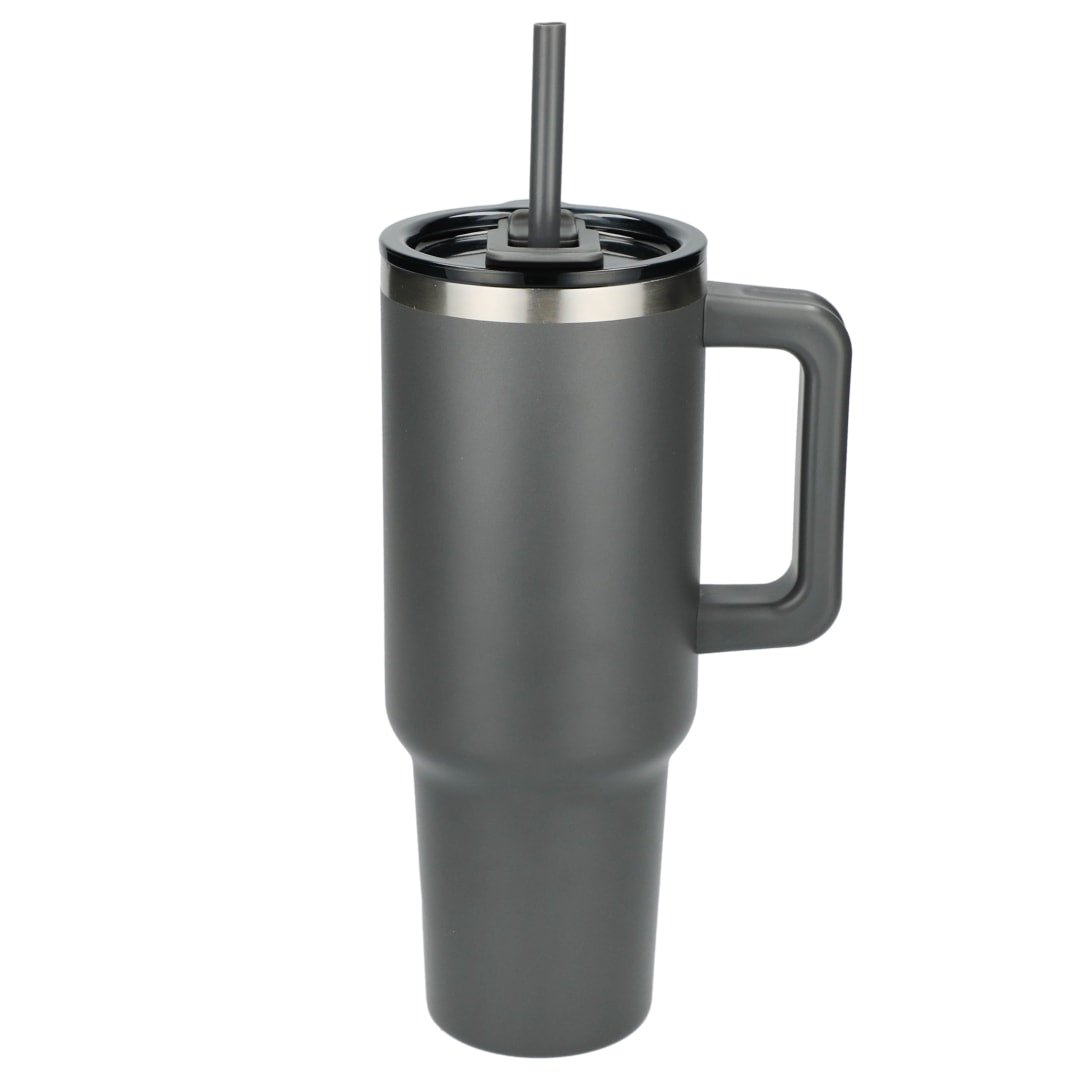 Front View of Gray Pinnacle Recycled Travel Tumbler with Straw 40oz plain