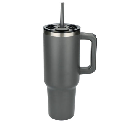 Front View of Gray Pinnacle Recycled Travel Tumbler with Straw 40oz plain