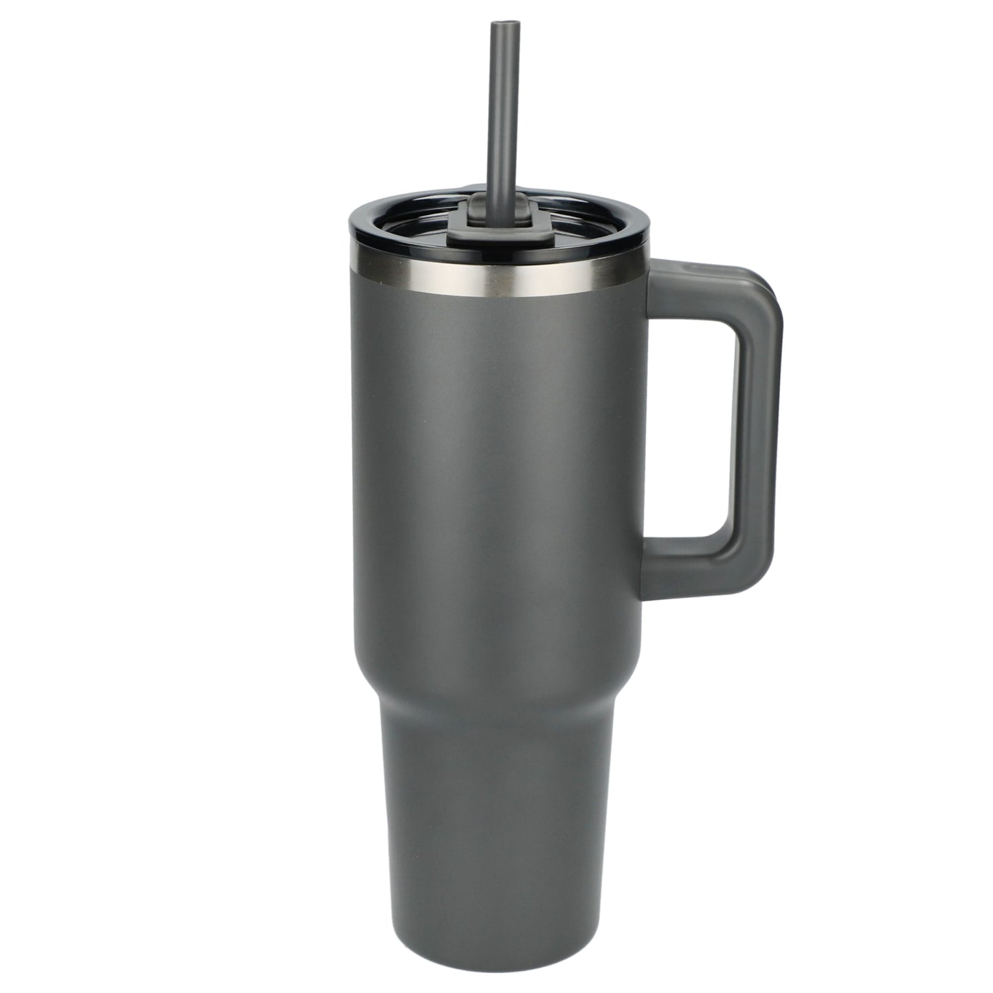 Front View of Gray Pinnacle Recycled Travel Tumbler with Straw 40oz plain