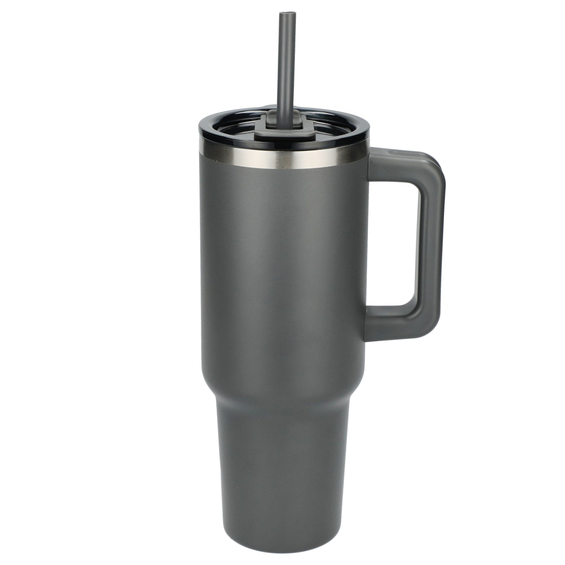 Front View of Gray Pinnacle Recycled Travel Tumbler with Straw 40oz plain