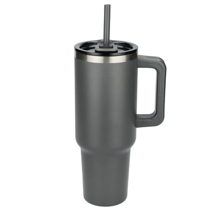 Front View of Gray Pinnacle Recycled Travel Tumbler with Straw 40oz plain