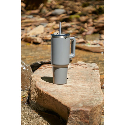 Front View of Gray Pinnacle Recycled Travel Tumbler with Straw 40oz plain