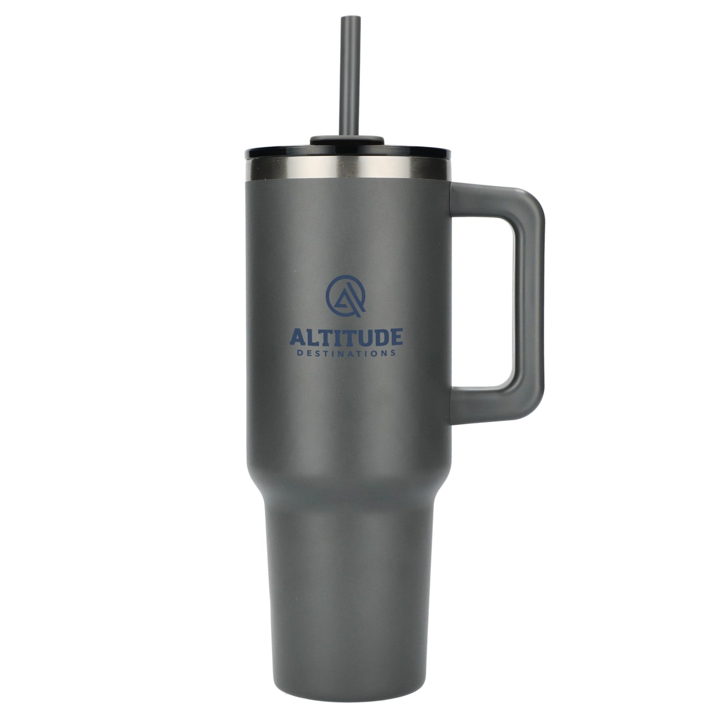 Front View of Gray Pinnacle Recycled Travel Tumbler with Straw 40oz