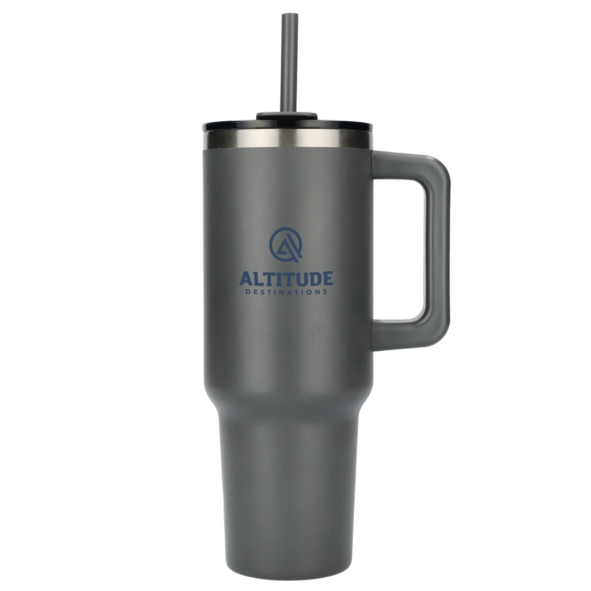 Front View of Gray Pinnacle Recycled Travel Tumbler with Straw 40oz