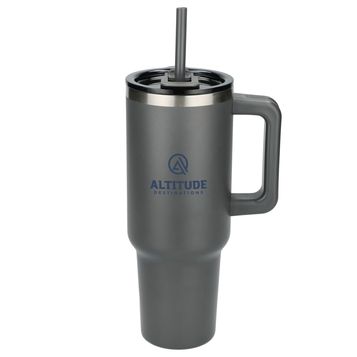 Front View of Gray Pinnacle Recycled Travel Tumbler with Straw 40oz