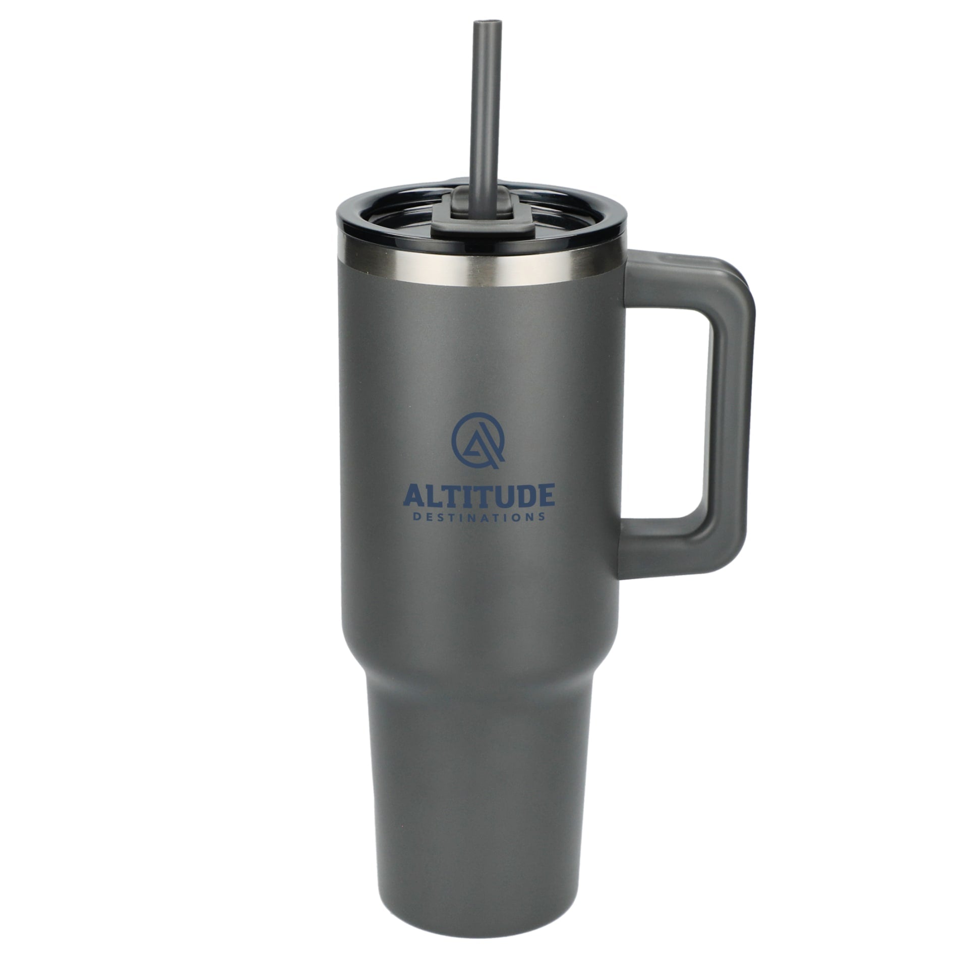 Front View of Gray Pinnacle Recycled Travel Tumbler with Straw 40oz