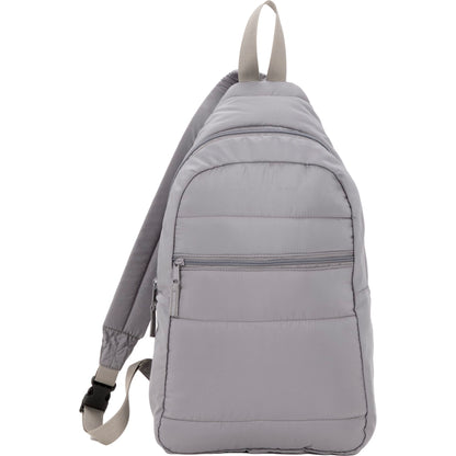 Front View of Gray Puffer Recycled Sling Backpack plain