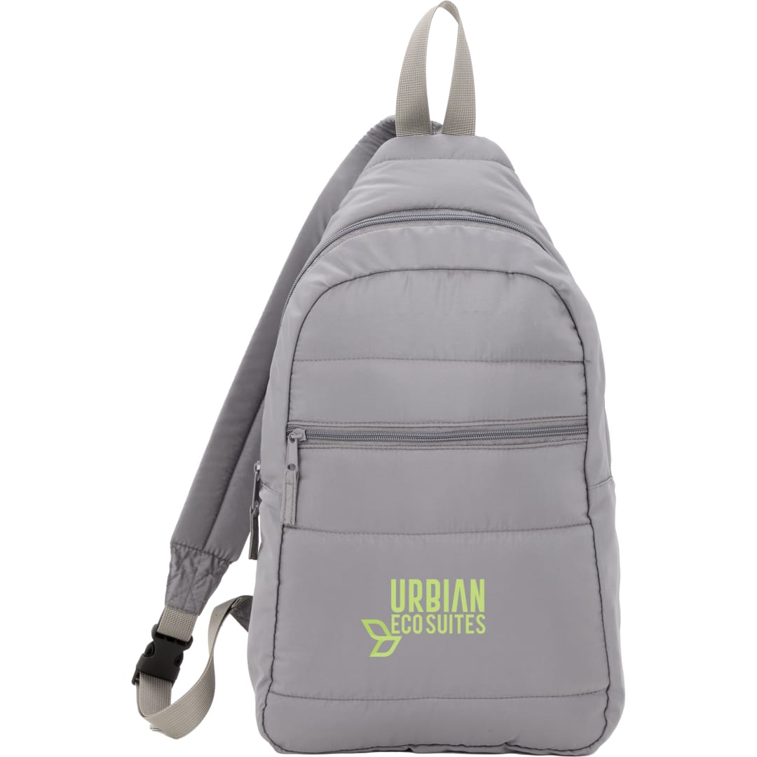 Front View of Gray Puffer Recycled Sling Backpack