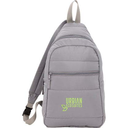 Front View of Gray Puffer Recycled Sling Backpack