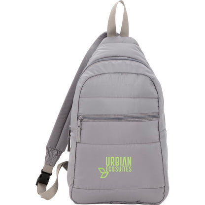 Front View of Gray Puffer Recycled Sling Backpack