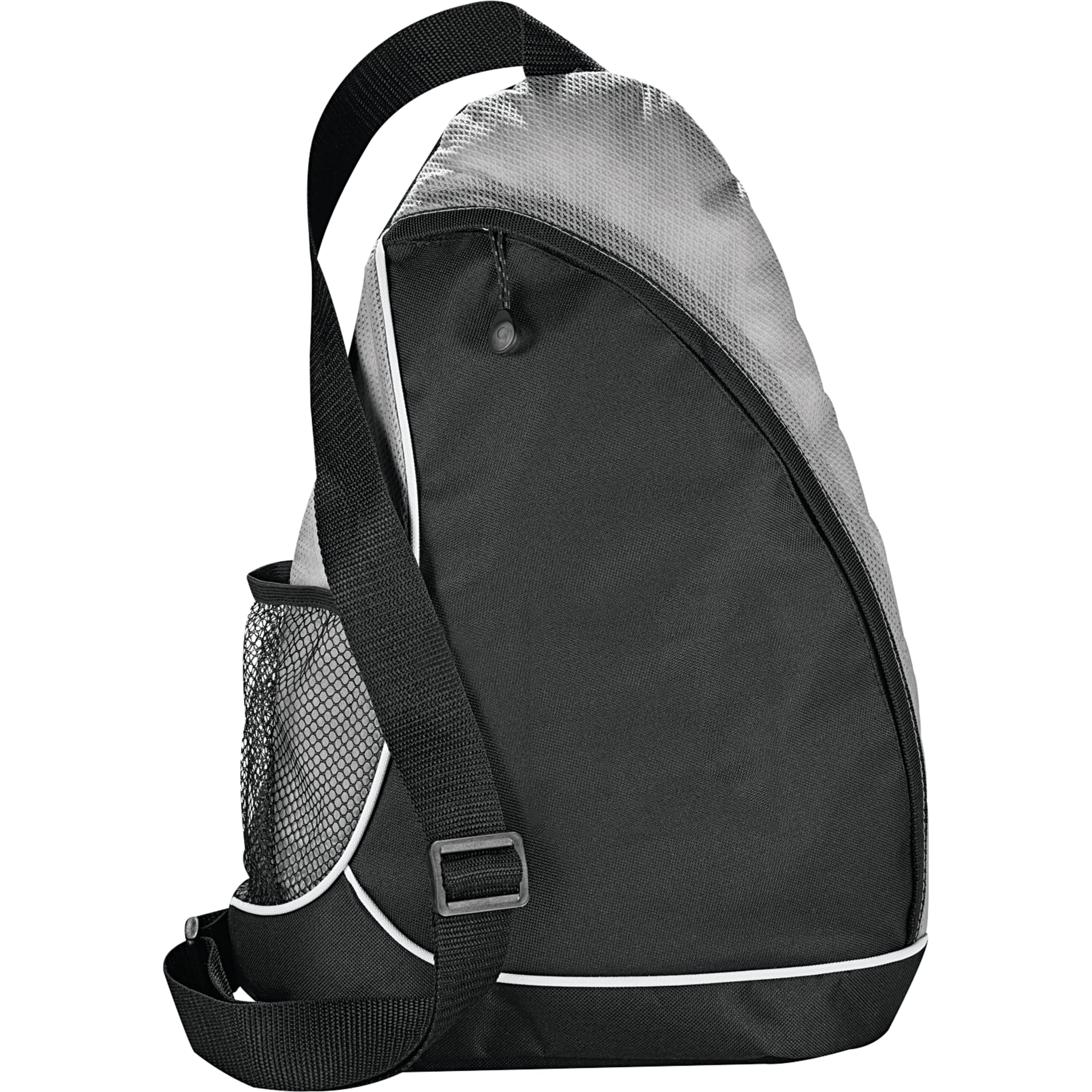 Front View of Gray Sling Shot Sling Backpack plain