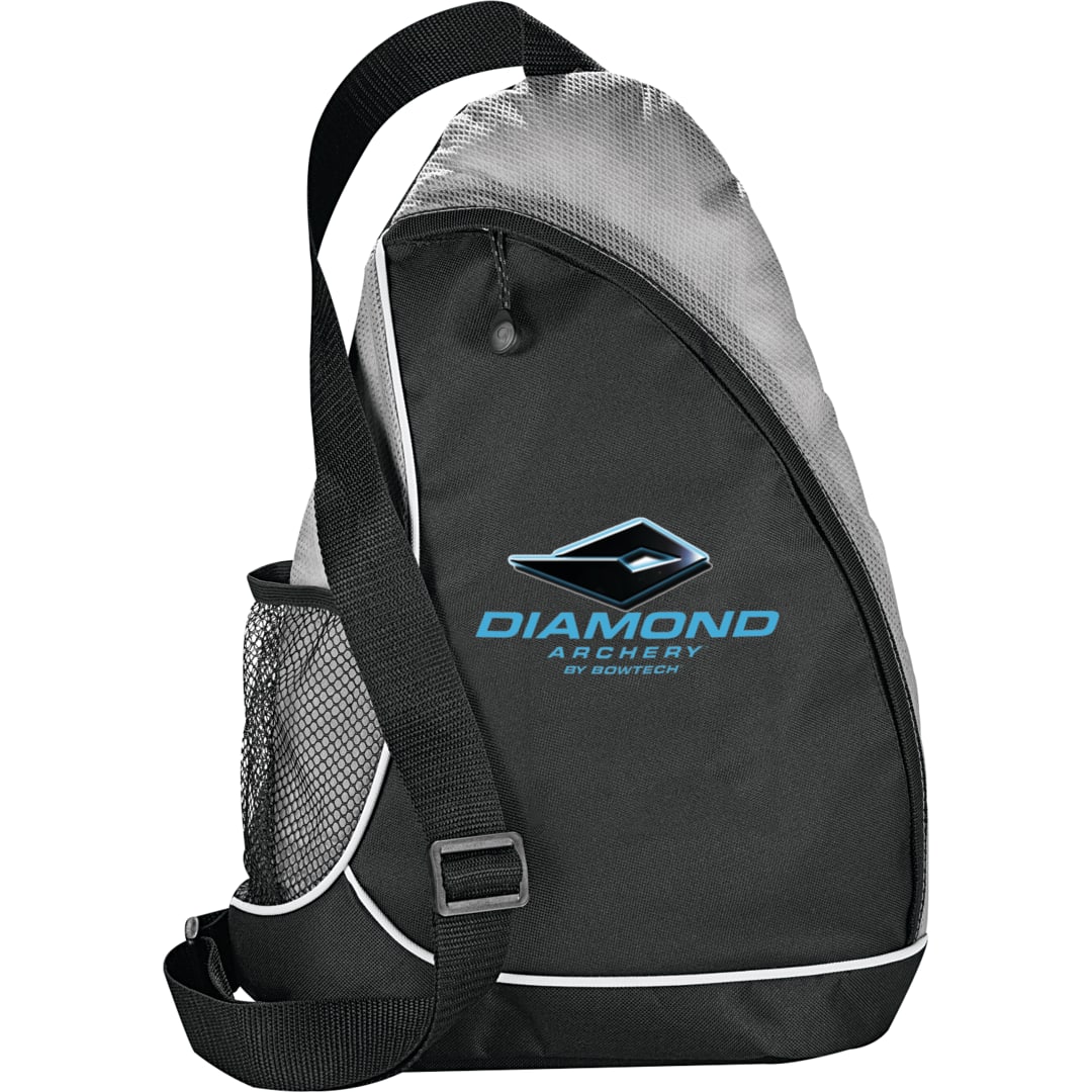 Front View of Gray Sling Shot Sling Backpack