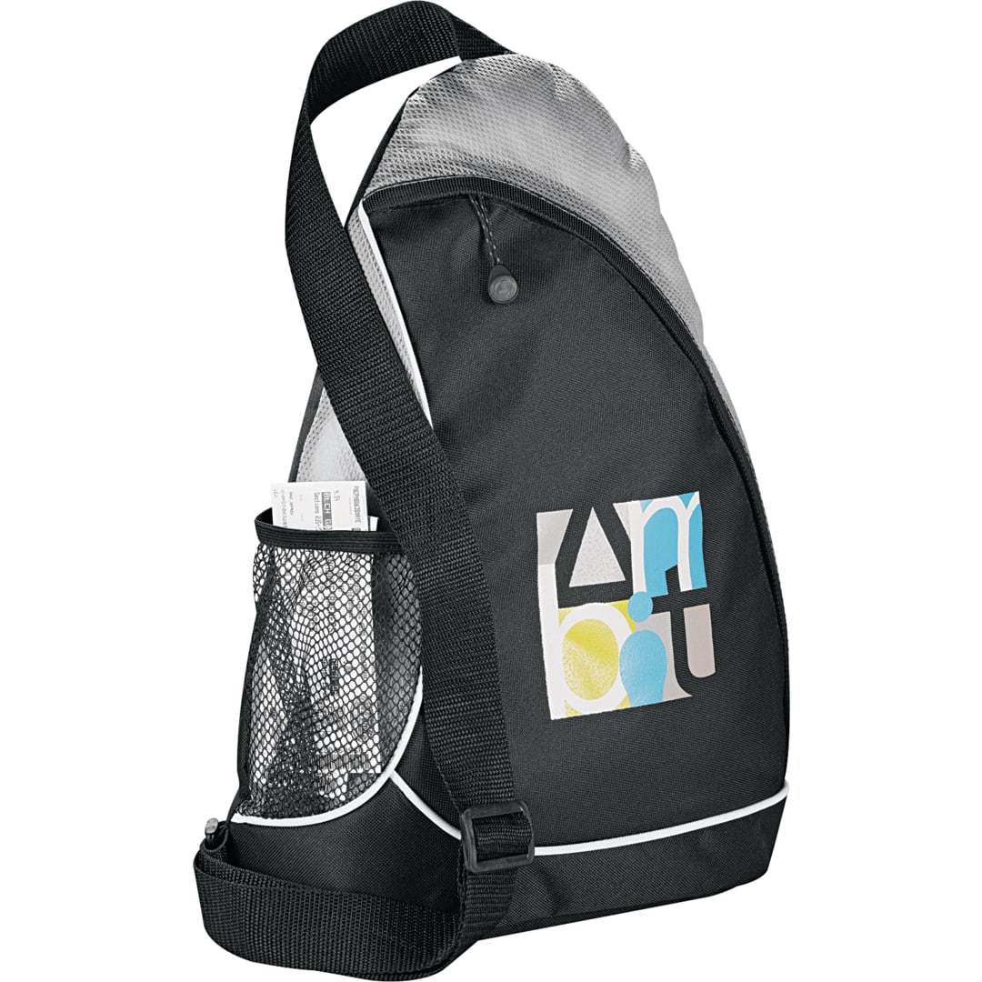 Front View of Gray Sling Shot Sling Backpack