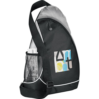 Front View of Gray Sling Shot Sling Backpack