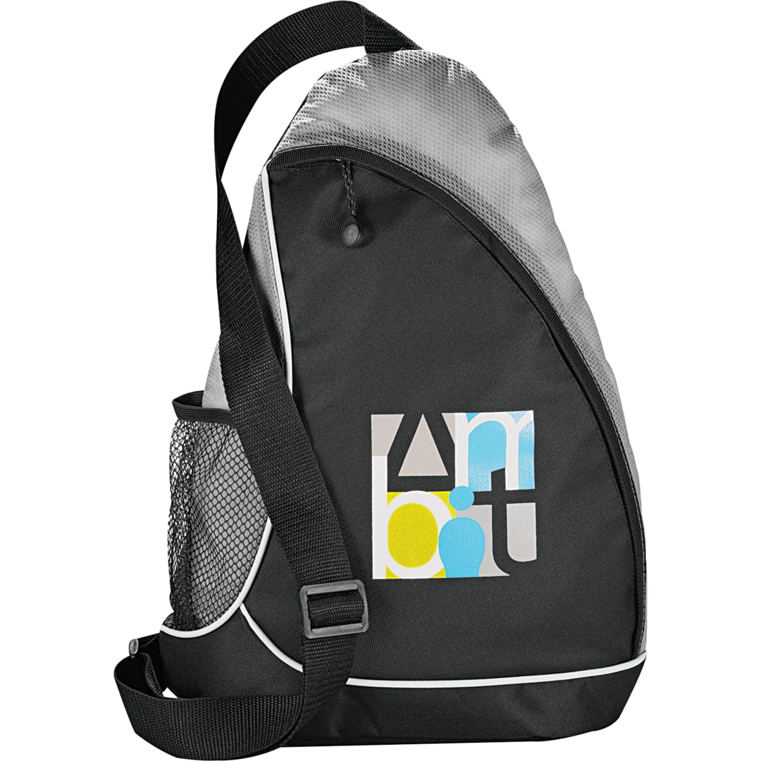 Front View of Gray Sling Shot Sling Backpack