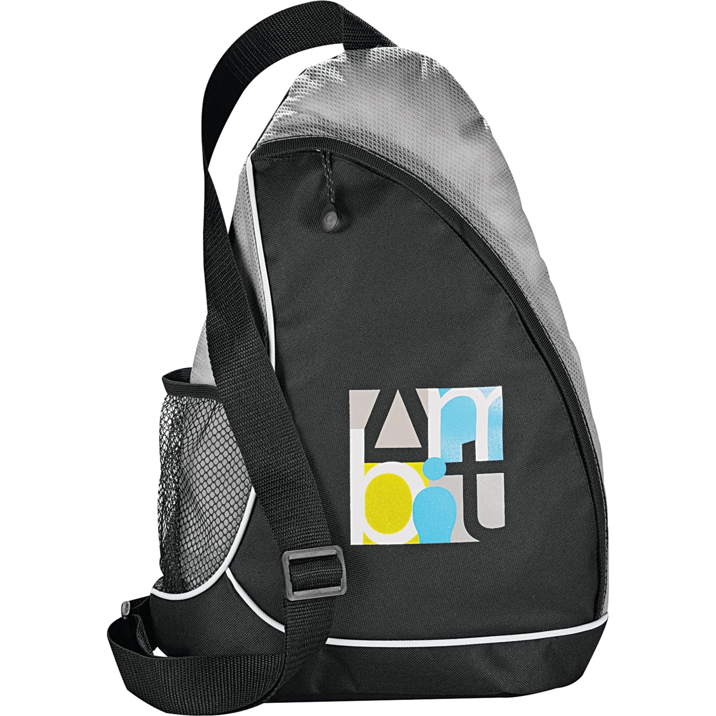 Front View of Gray Sling Shot Sling Backpack