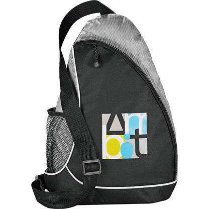 Front View of Gray Sling Shot Sling Backpack