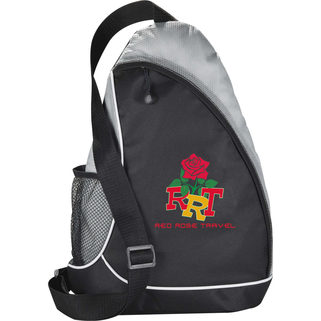 Front View of Gray Sling Shot Sling Backpack