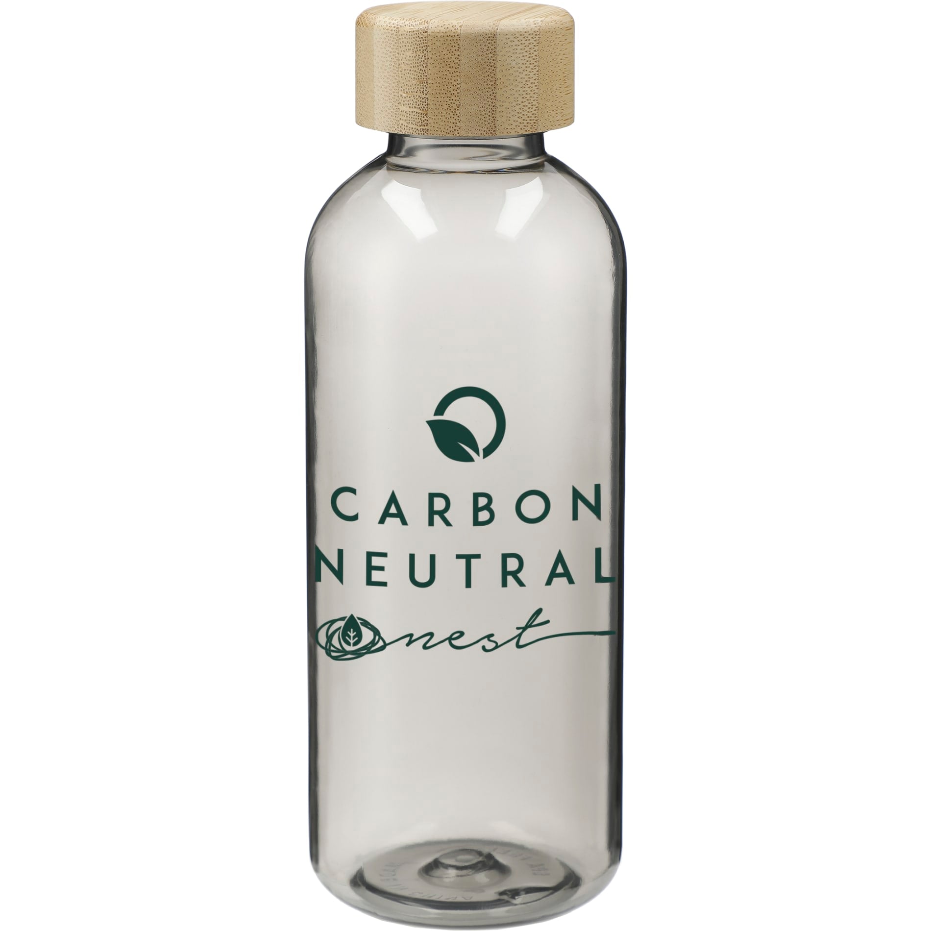 Front View of Gray Sona 22oz RPET Bottle w/ FSC® 100% Bamboo lid