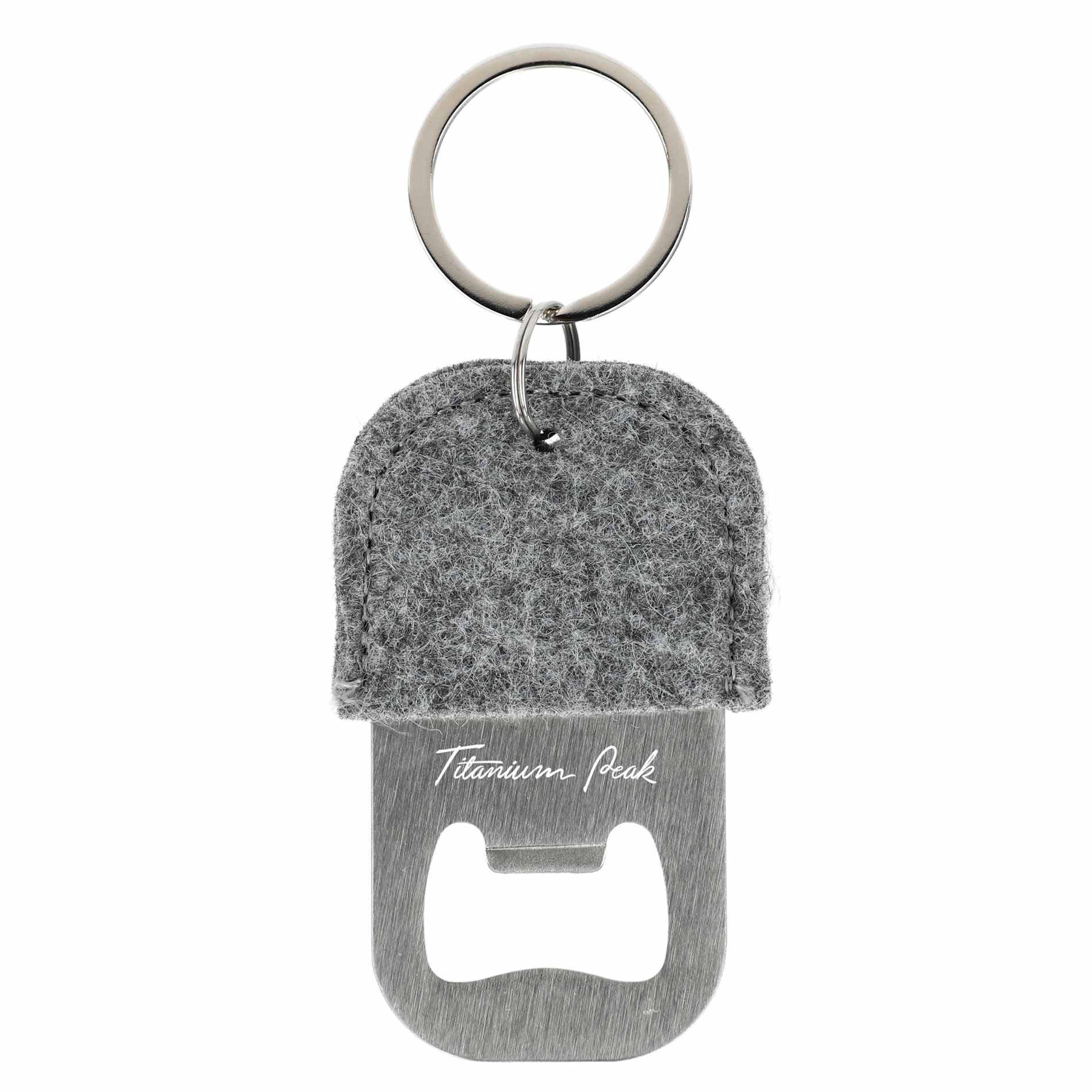 Front View of Gray THE GOODS™ Recycled Felt Bottle Opener