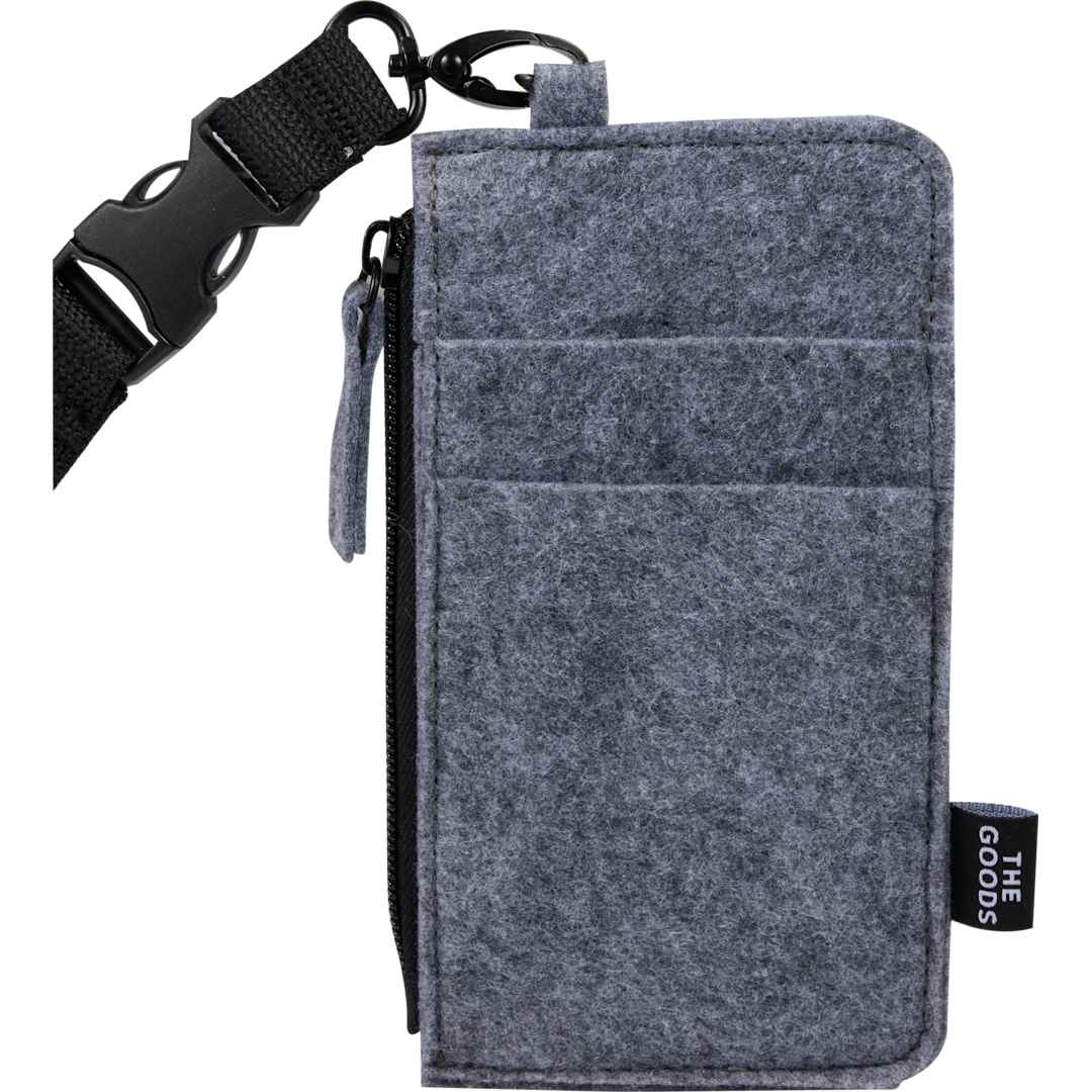 Front View of Gray THE GOODS™ Recycled Felt Lanyard Wallet plain