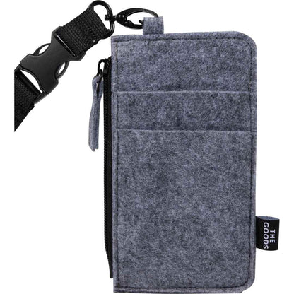 Front View of Gray THE GOODS™ Recycled Felt Lanyard Wallet plain