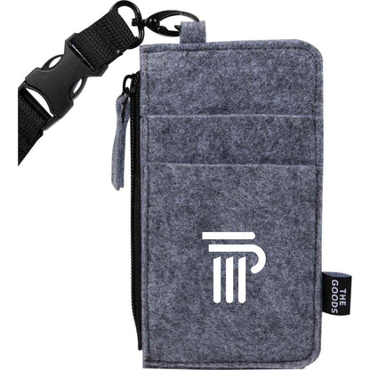 Front View of Gray THE GOODS™ Recycled Felt Lanyard Wallet