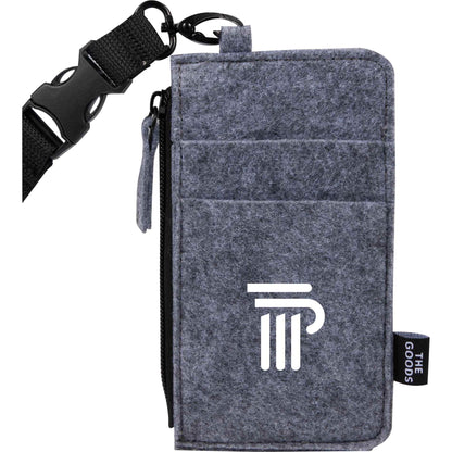 Front View of Gray THE GOODS™ Recycled Felt Lanyard Wallet