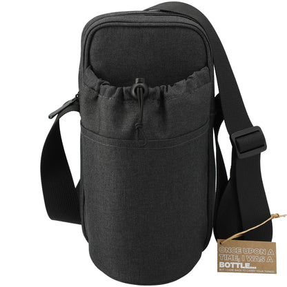 Front View of Gray Traver RPET Adjustable Bottle Sling Cooler w/Pouch plain