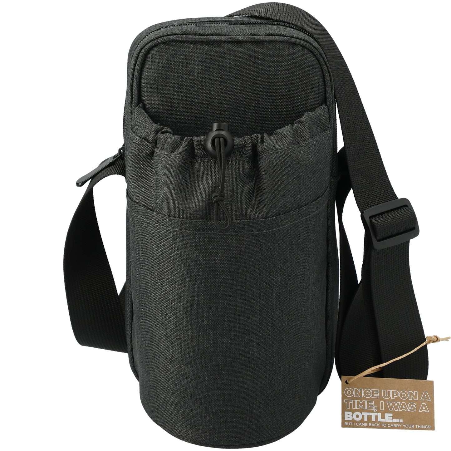 Front View of Gray Traver RPET Adjustable Bottle Sling Cooler w/Pouch plain