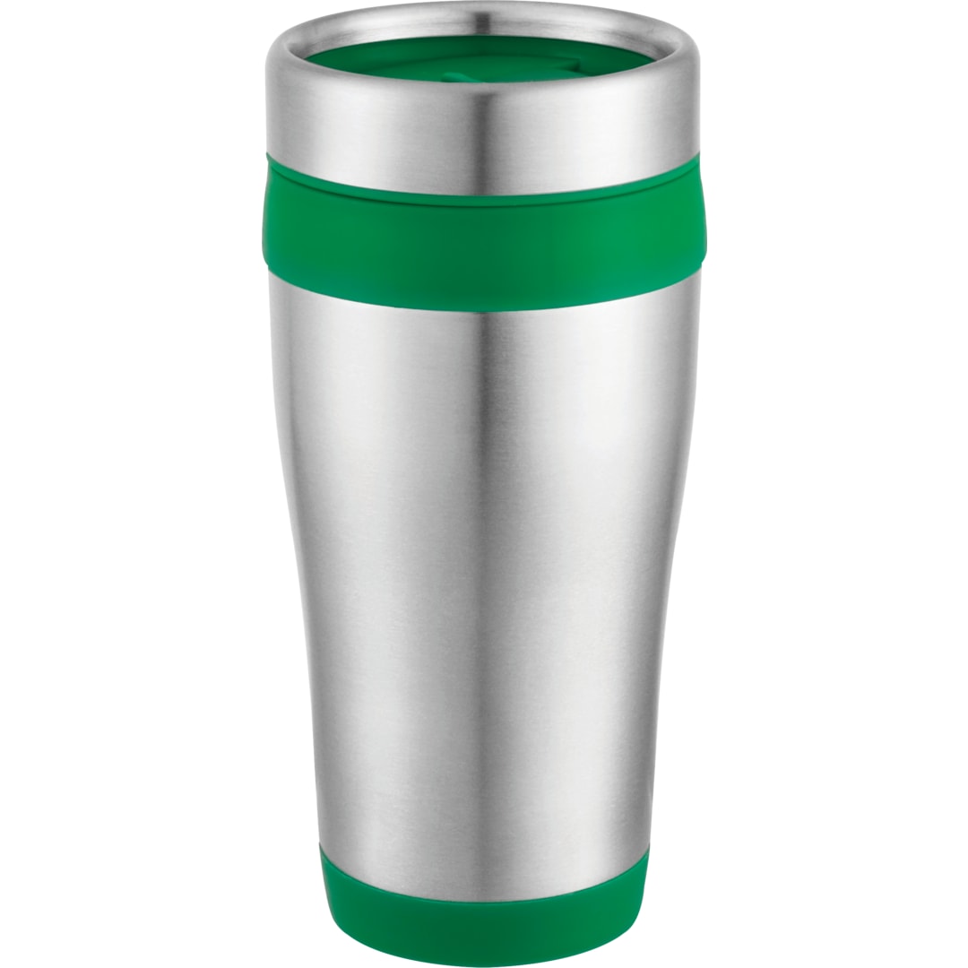 Front View of Green Carmel 16oz Travel Tumbler plain