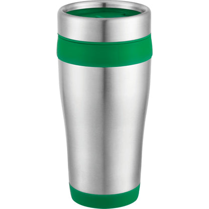 Front View of Green Carmel 16oz Travel Tumbler plain