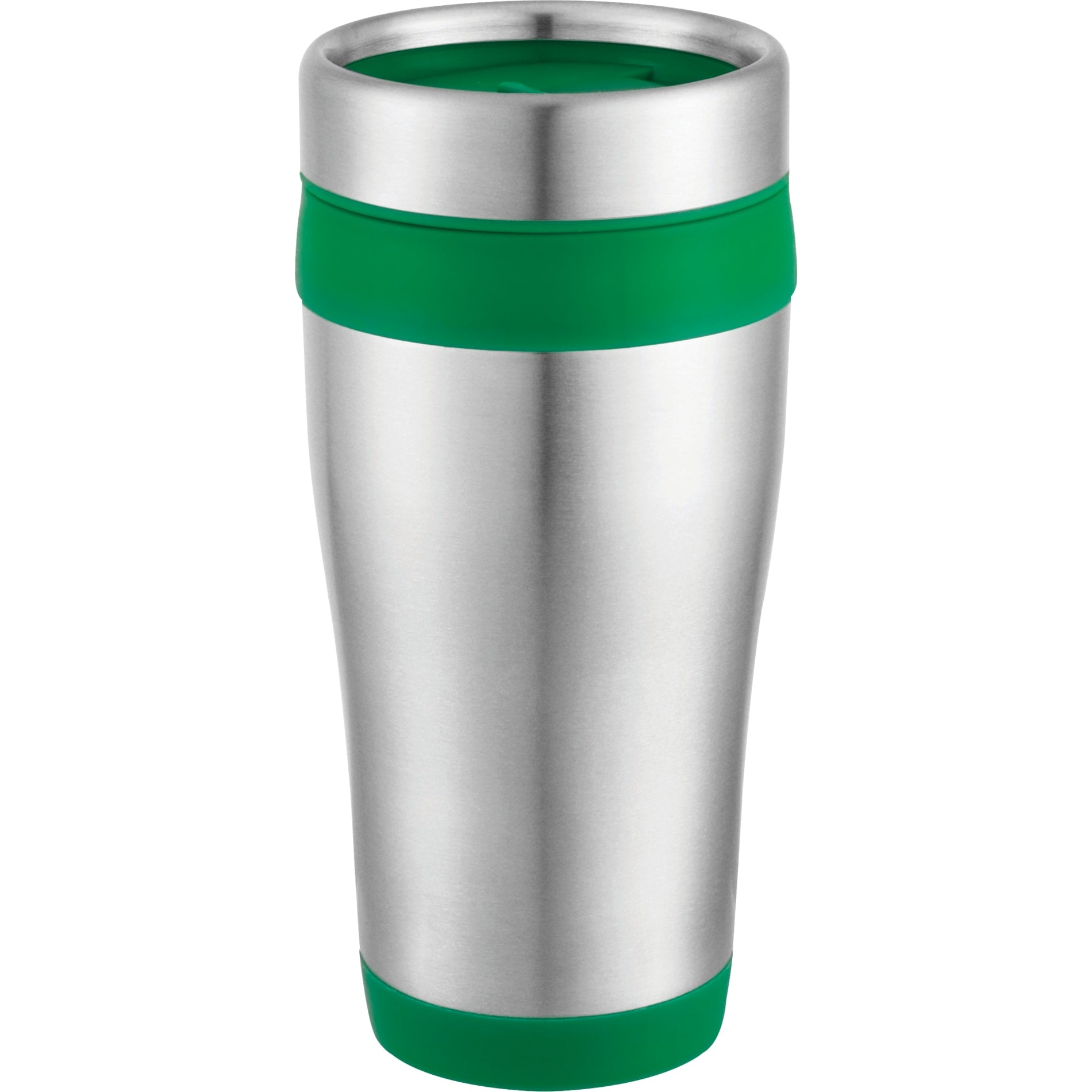 Front View of Green Carmel 16oz Travel Tumbler plain