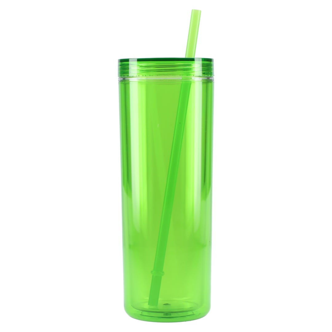 Front View of Green Chroma Recycled Acrylic Straw Tumbler 16oz plain