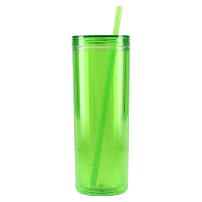 Front View of Green Chroma Recycled Acrylic Straw Tumbler 16oz plain