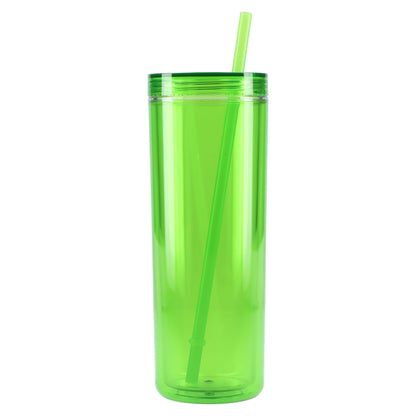 Front View of Green Chroma Recycled Acrylic Straw Tumbler 16oz plain