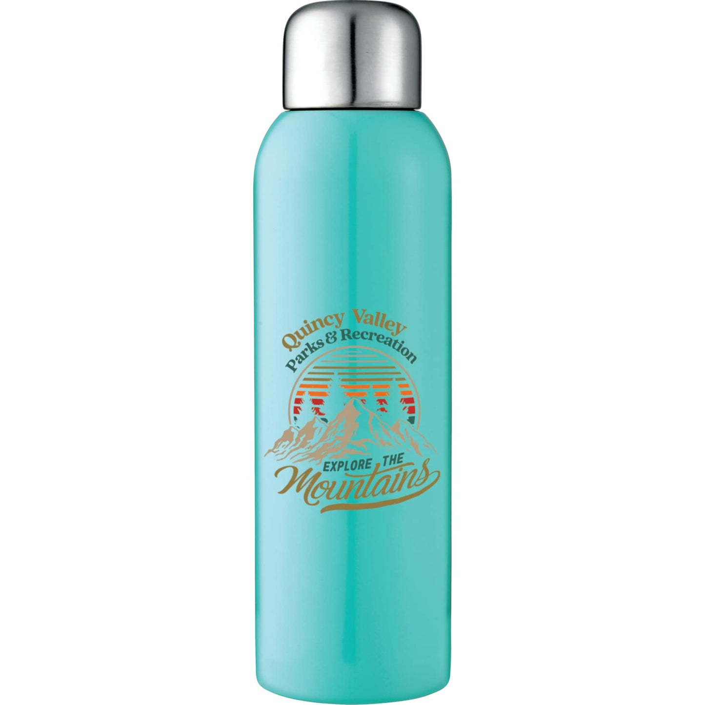 Front View of Green Guzzle 28oz Stainless Sports Bottle