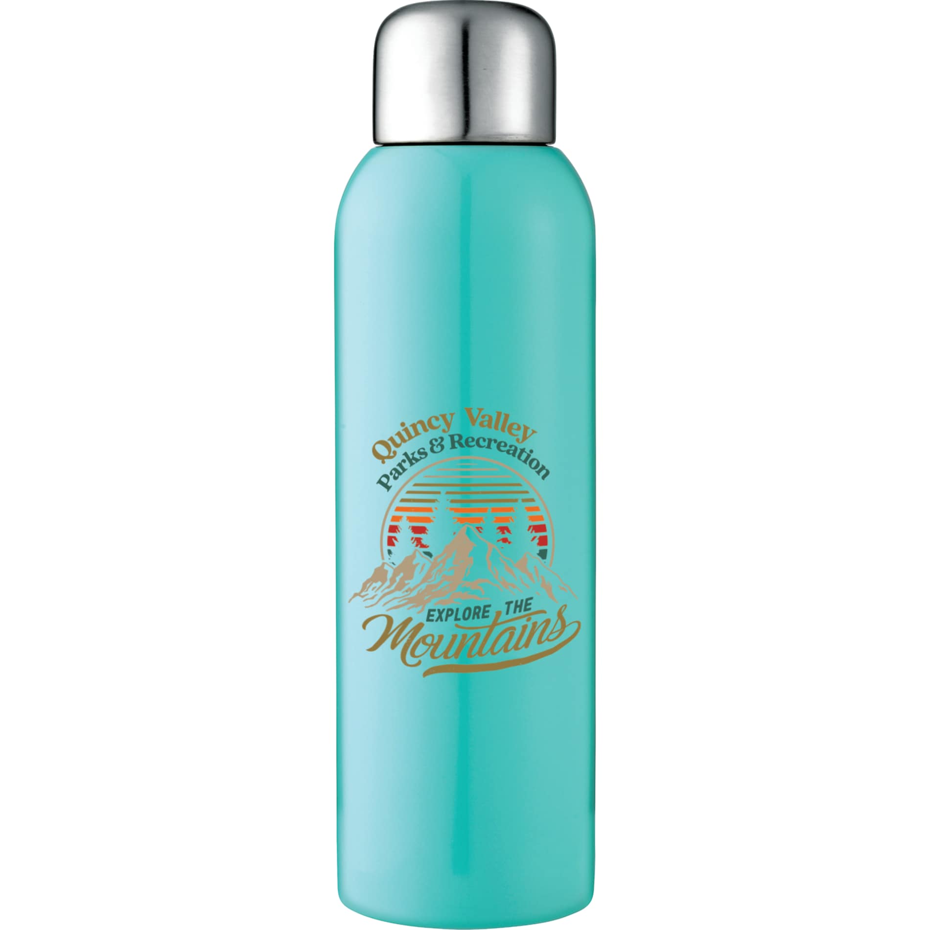 Front View of Green Guzzle 28oz Stainless Sports Bottle