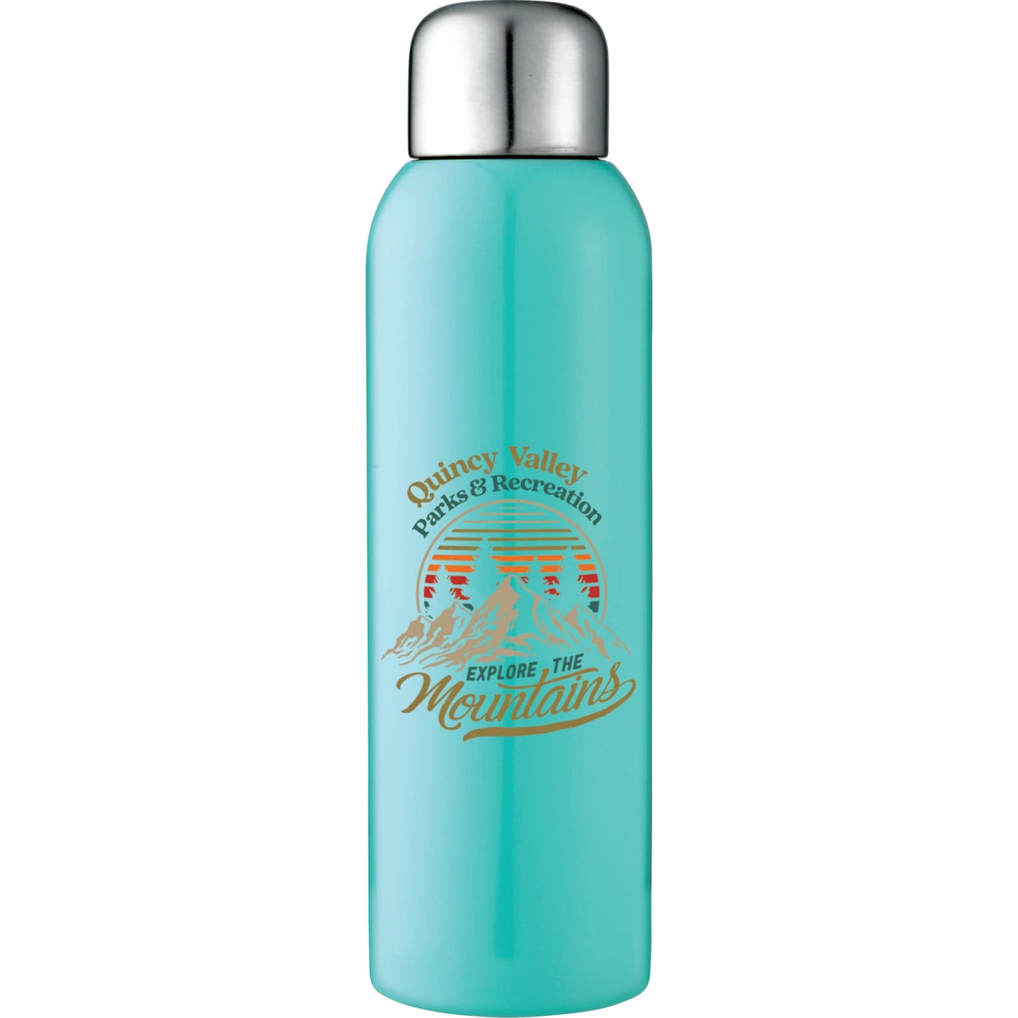 Front View of Green Guzzle 28oz Stainless Sports Bottle