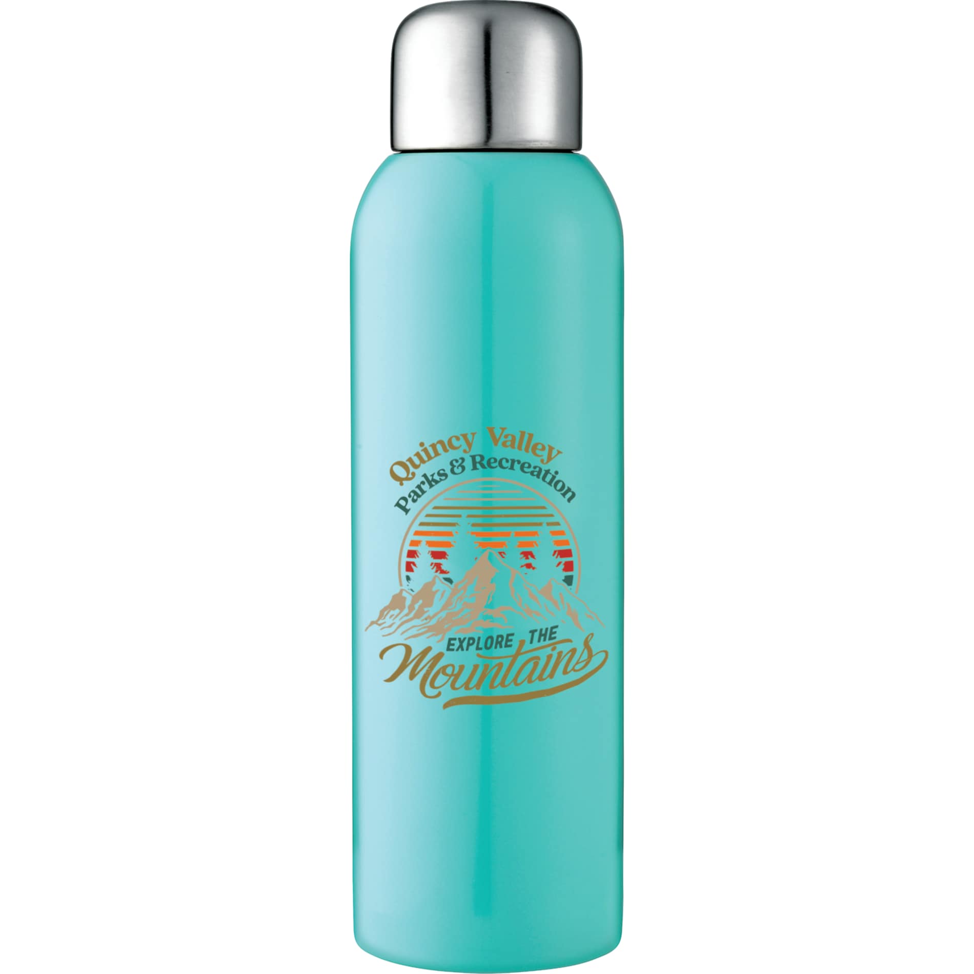 Front View of Green Guzzle 28oz Stainless Sports Bottle
