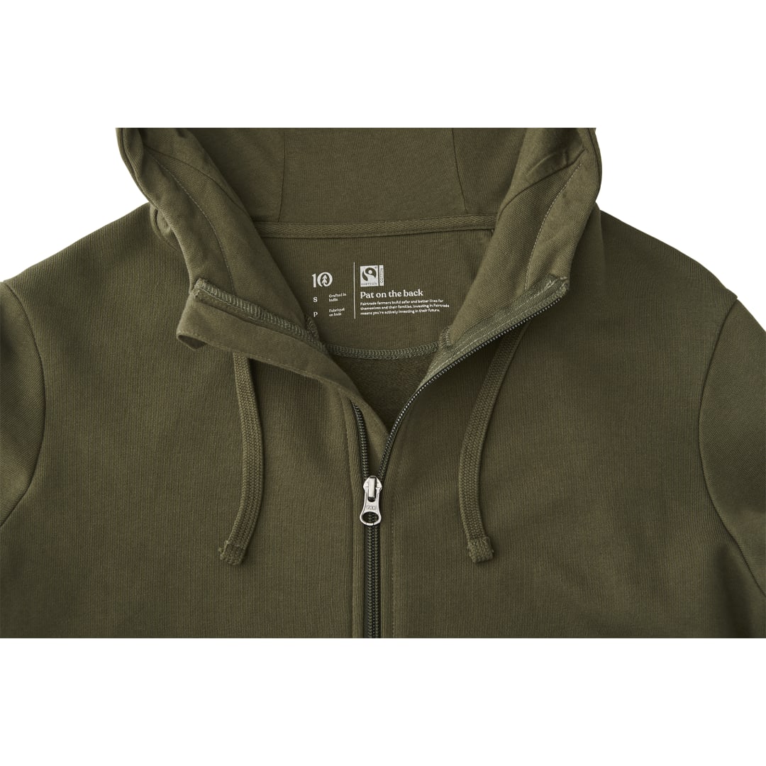 Front View of Green tentree Organic Cotton Zip Hoodie - Men's plain