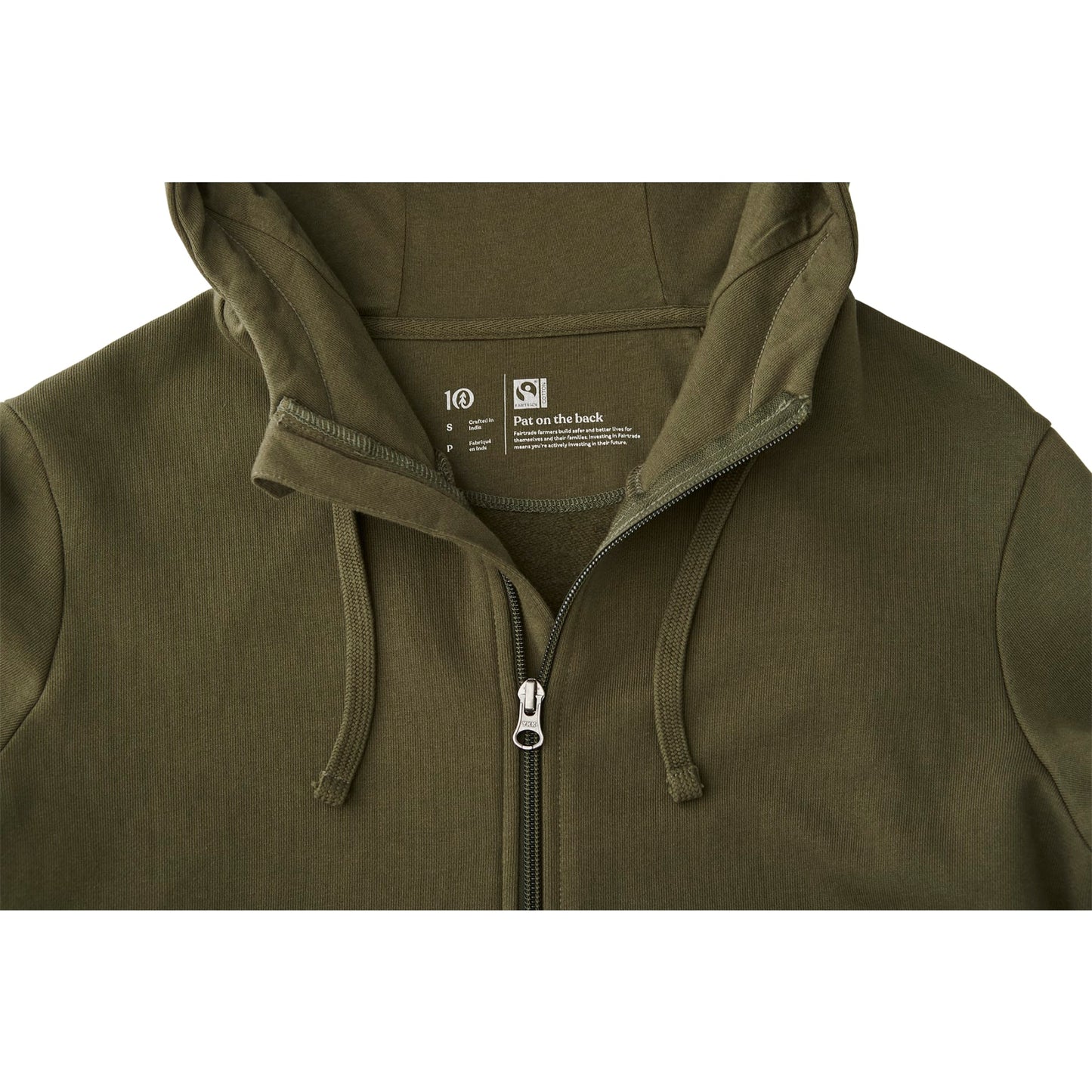 Front View of Green tentree Organic Cotton Zip Hoodie - Men's plain