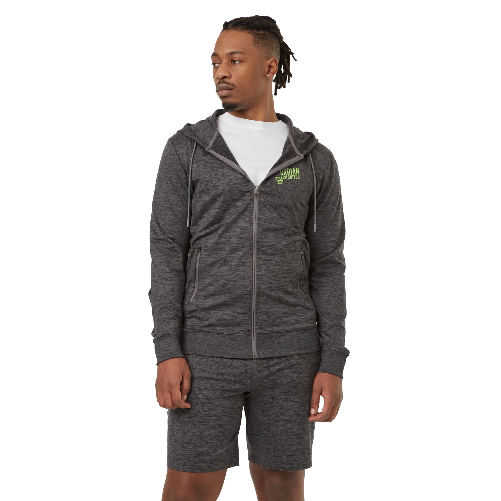 Front View of Grey tentree Stretch Knit Zip Up - Men's