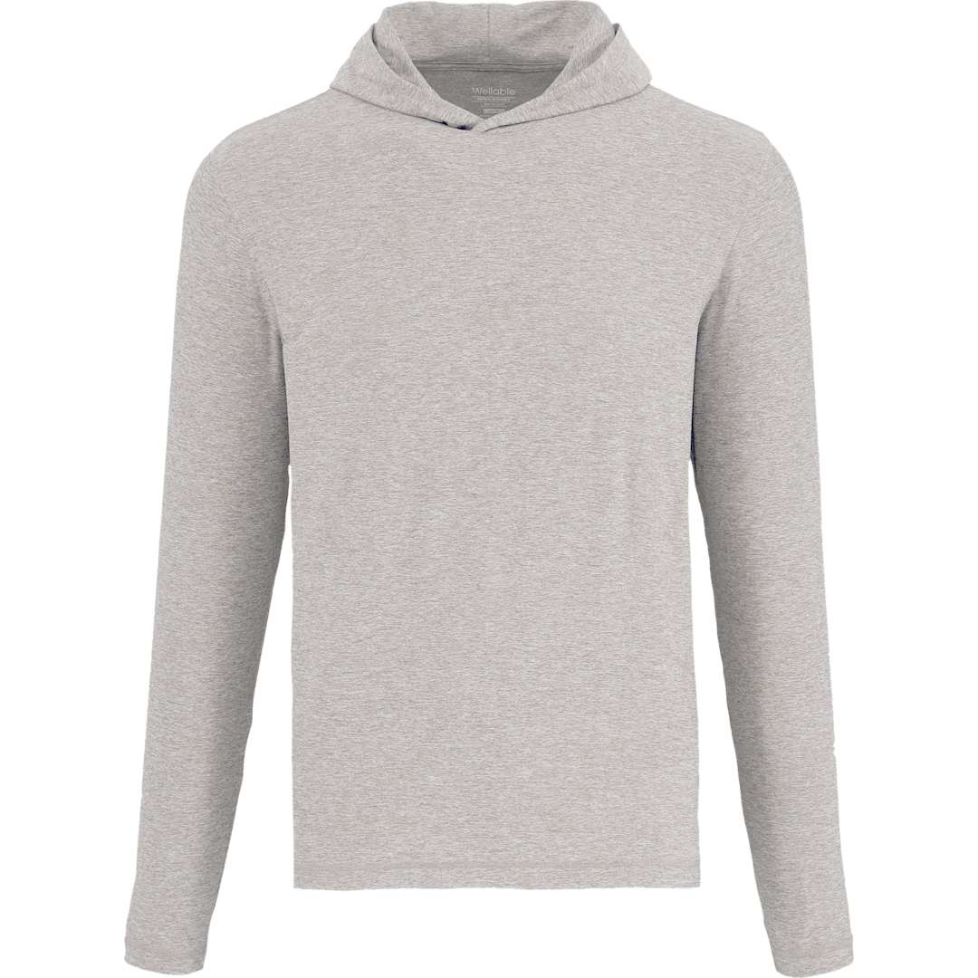 Front View of Grey WELLABLE Men's Knit Hoodie plain