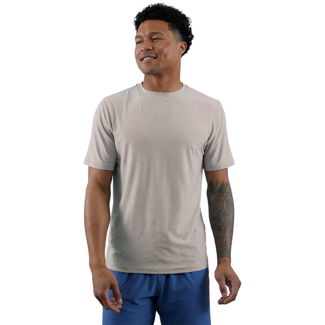 Front View of Grey WELLABLE Men's Short Sleeve Tee plain