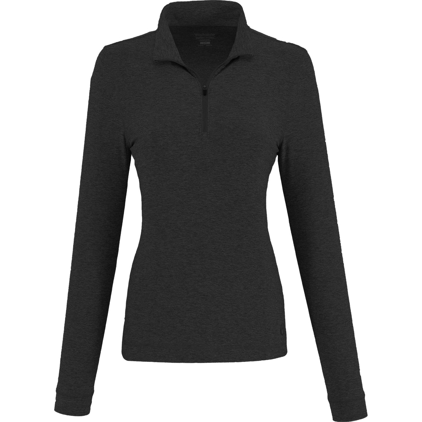 Front View of Grey WELLABLE Women's Knit 1/4 Zip plain