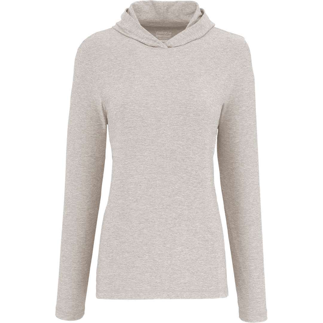 Front View of Grey WELLABLE Women's Knit Hoodie plain